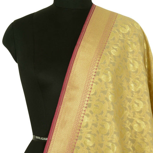 Beige Banarasi Dupatta Peacock Woven Zari Brocade Indian Long Stole Wrap