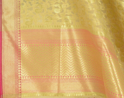 Beige Banarasi Dupatta Peacock Woven Zari Brocade Indian Long Stole Wrap