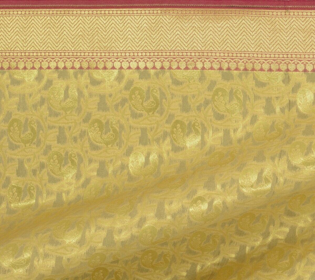 Beige Banarasi Dupatta Peacock Woven Zari Brocade Indian Long Stole Wrap