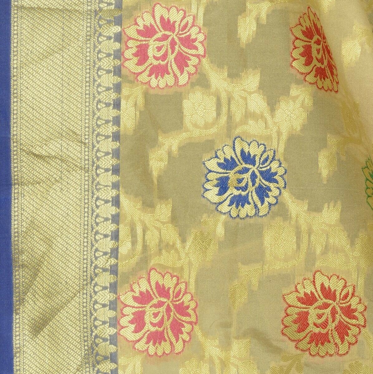 Beige Banarasi Dupatta Floral Woven Zari Brocade Indian Long Stole Wrap Shawl