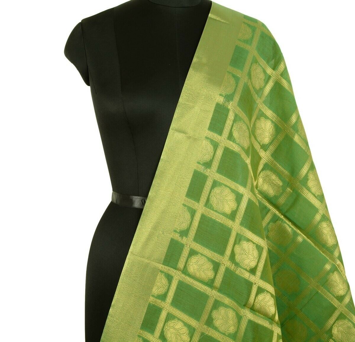 Green Banarasi Dupatta Floral Woven Zari Brocade Indian Long Stole Wrap Shawl