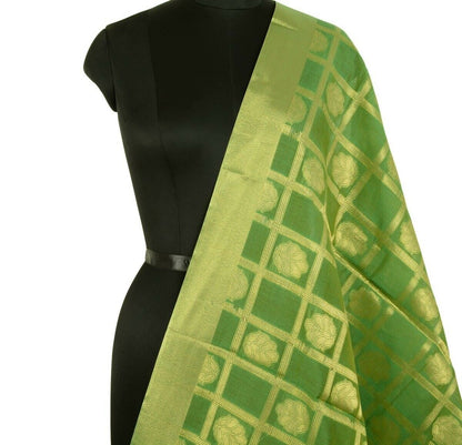 Green Banarasi Dupatta Floral Woven Zari Brocade Indian Long Stole Wrap Shawl