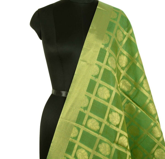 Green Banarasi Dupatta Floral Woven Zari Brocade Indian Long Stole Wrap Shawl