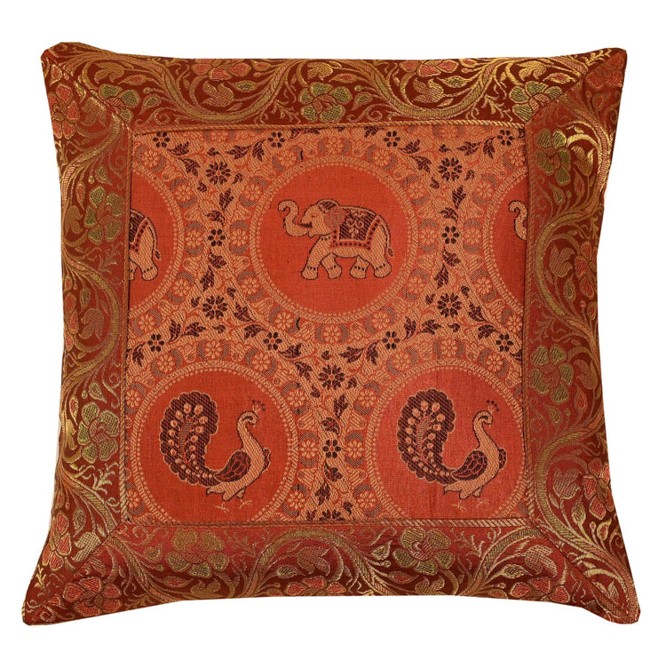 12x12 Inch Indian Woven Zari Brocade Banarasi Silk Animal Cushion Pillow Covers