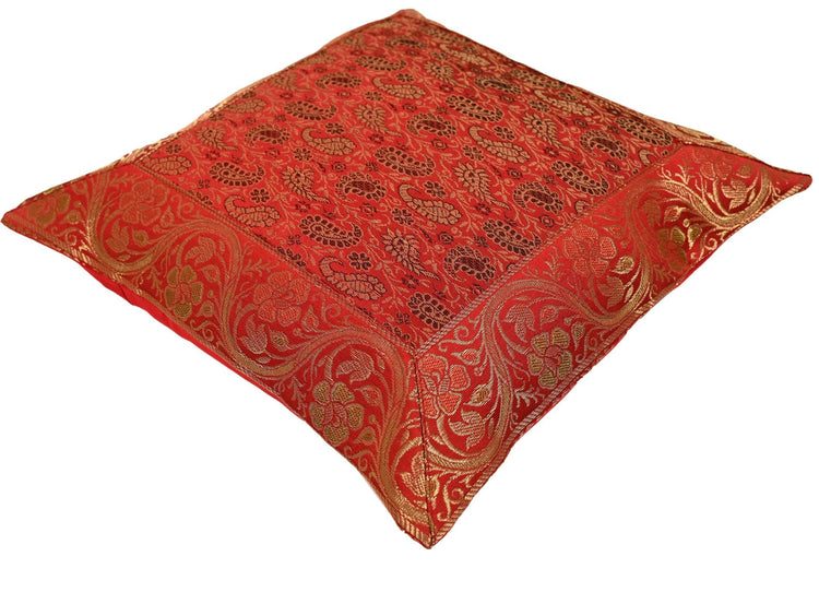 12x12 Inch Indian Woven Zari Brocade Banarasi Silk Paisley Floral Cushion Covers