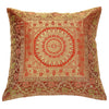 16x16 Inch Indian Woven Zari Brocade Banarasi Silk Mandala Cushion Covers Rust