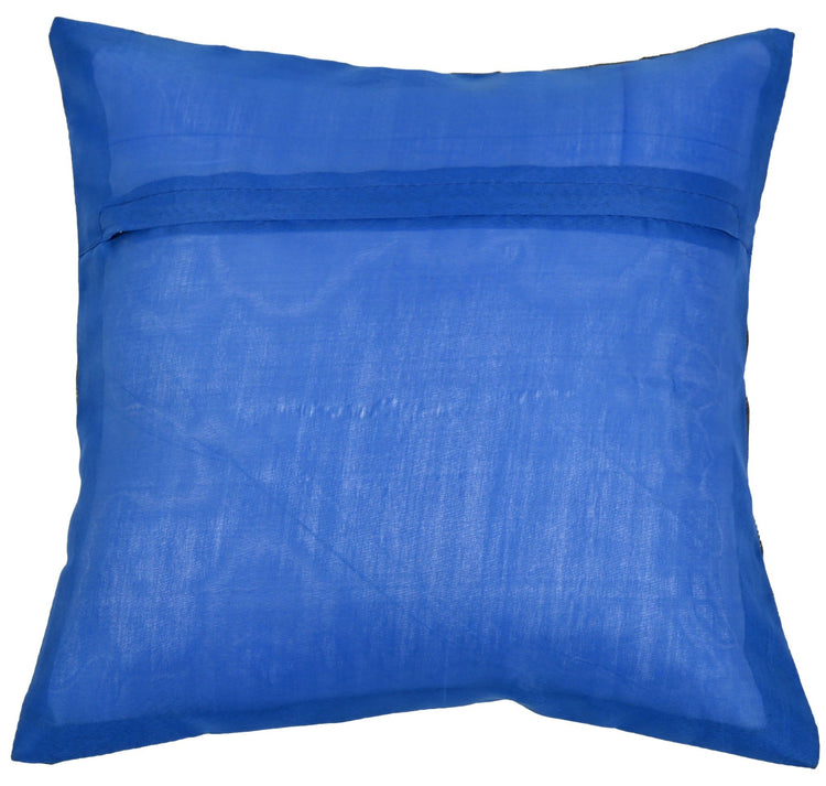 16x16 Inch Indian Woven Zari Brocade Banarasi Silk Mandala Cushion Covers Blue