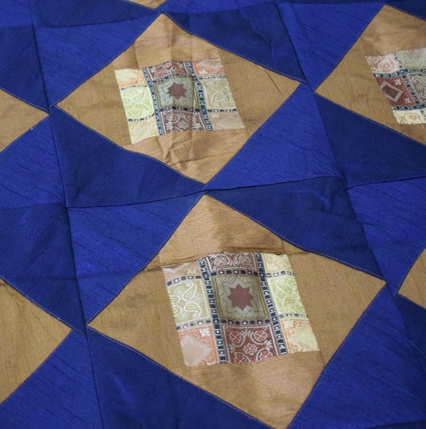 Banarasi Bed Cover Set Indian Ethnic Traditional Woven Patch Work Brocade Blue