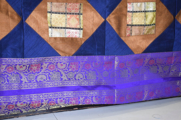 Banarasi Bed Cover Set Indian Ethnic Traditional Woven Patch Work Brocade Blue