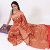 Dark Red Pure Khaddi Georgette Silk Banarasi Handloom Woven Zari Zaal Saree