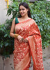 Dark Red Pure Khaddi Georgette Silk Banarasi Handloom Woven Zari Zaal Saree