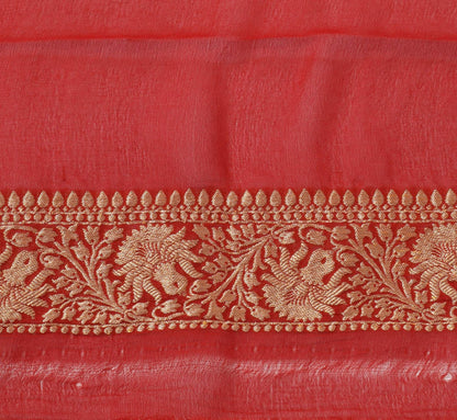 Dark Red Pure Khaddi Georgette Silk Banarasi Handloom Woven Zari Zaal Saree