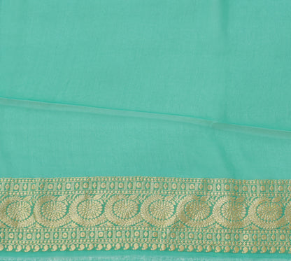 Aqua Green Pure Khaddi Georgette Silk Banarasi Handloom Skirt Border Saree Woven