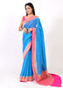 Turquoise Blue Pure Khaddi Georgette Silk Banarasi Handloom Woven Saree Fabric