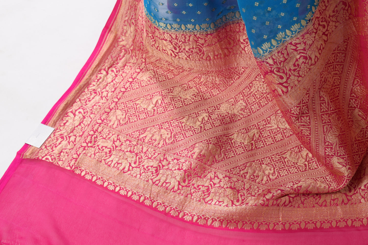 Turquoise Blue Pure Khaddi Georgette Silk Banarasi Handloom Woven Saree Fabric