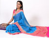 Turquoise Blue Pure Khaddi Georgette Silk Banarasi Handloom Woven Saree Fabric