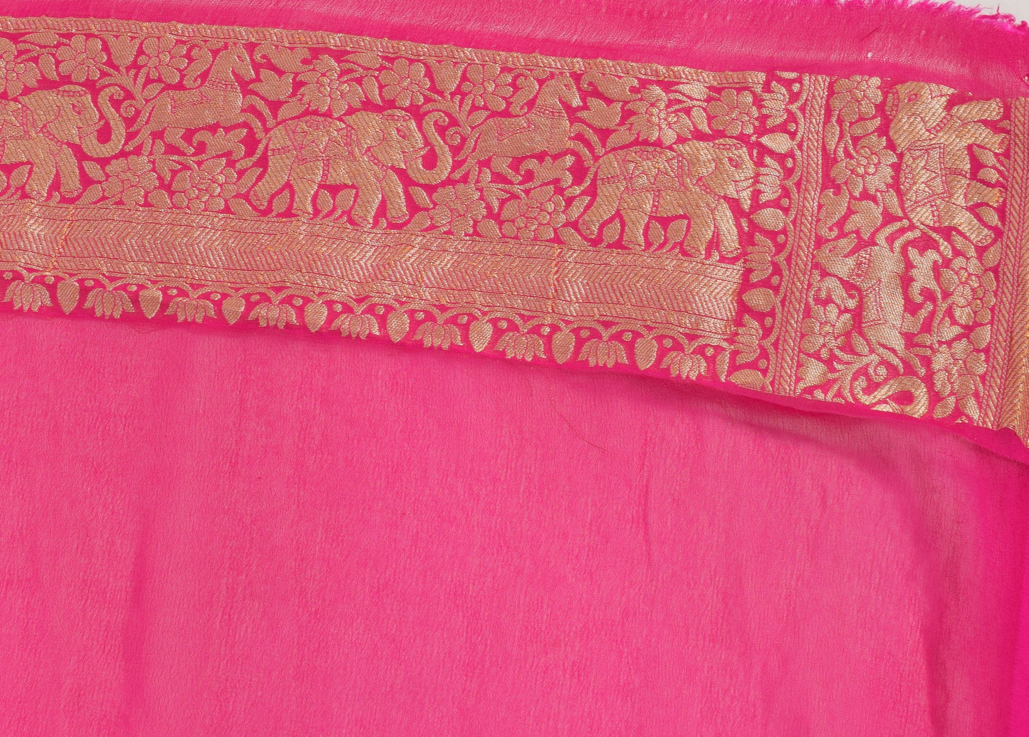 Turquoise Blue Pure Khaddi Georgette Silk Banarasi Handloom Woven Saree Fabric