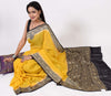 Greenish Yellow &Black Pure Khaddi Georgette Silk Banarasi Handloom Saree Fabric