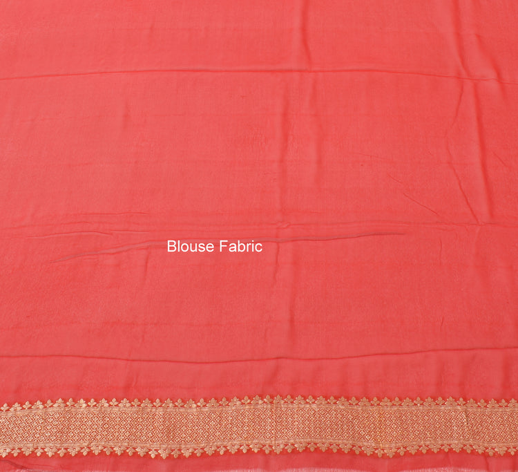 Red Pure Khaddi Georgette Silk Banarasi Handloom Zari Woven Stripes Saree Woven