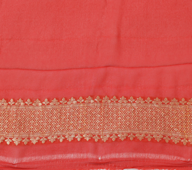 Red Pure Khaddi Georgette Silk Banarasi Handloom Zari Woven Stripes Saree Woven