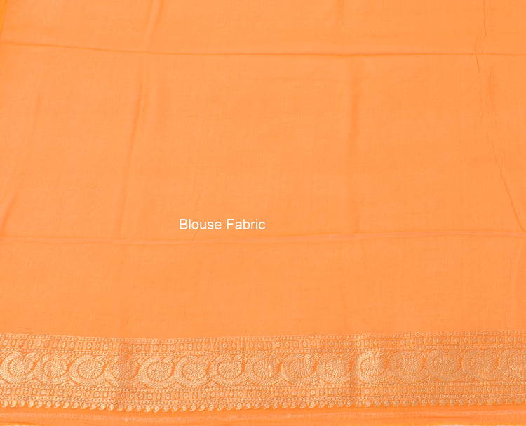 Orangish Pure Khaddi Georgette Silk Banarasi Handloom Skirt Border Saree Woven