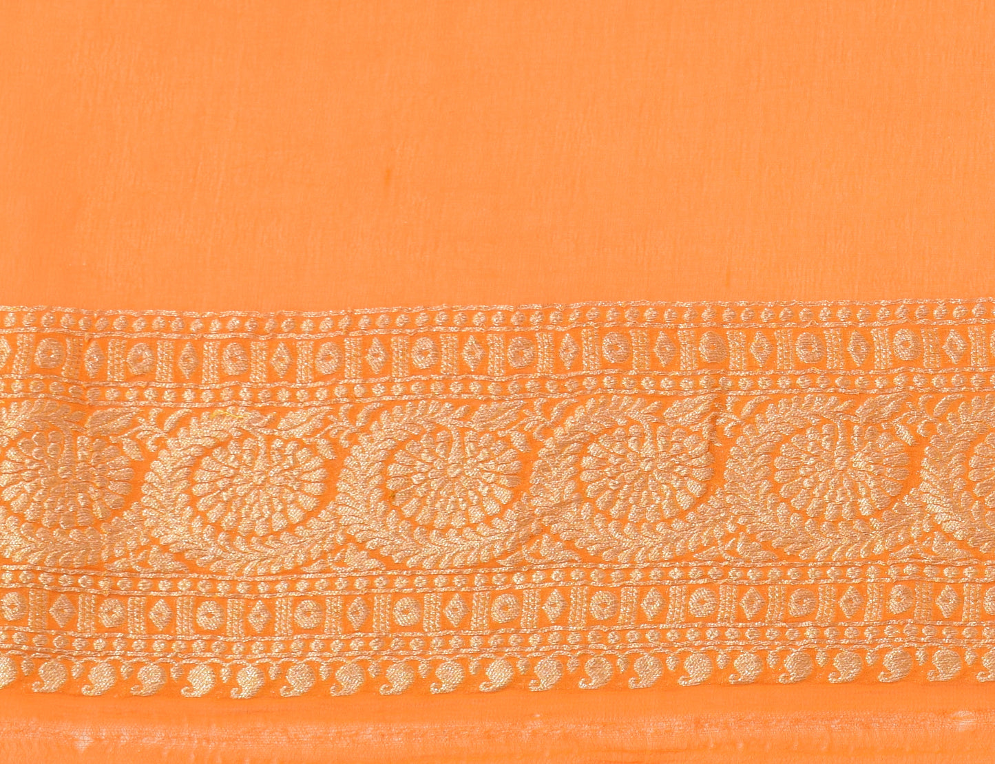 Orangish Pure Khaddi Georgette Silk Banarasi Handloom Skirt Border Saree Woven