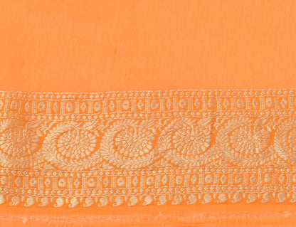 Orangish Pure Khaddi Georgette Silk Banarasi Handloom Skirt Border Saree Woven