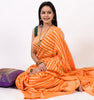 Orange Pure Khaddi Georgette Silk Banarasi Handloom Zari Woven Stripes Saree