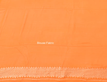 Orange Pure Khaddi Georgette Silk Banarasi Handloom Zari Woven Stripes Saree