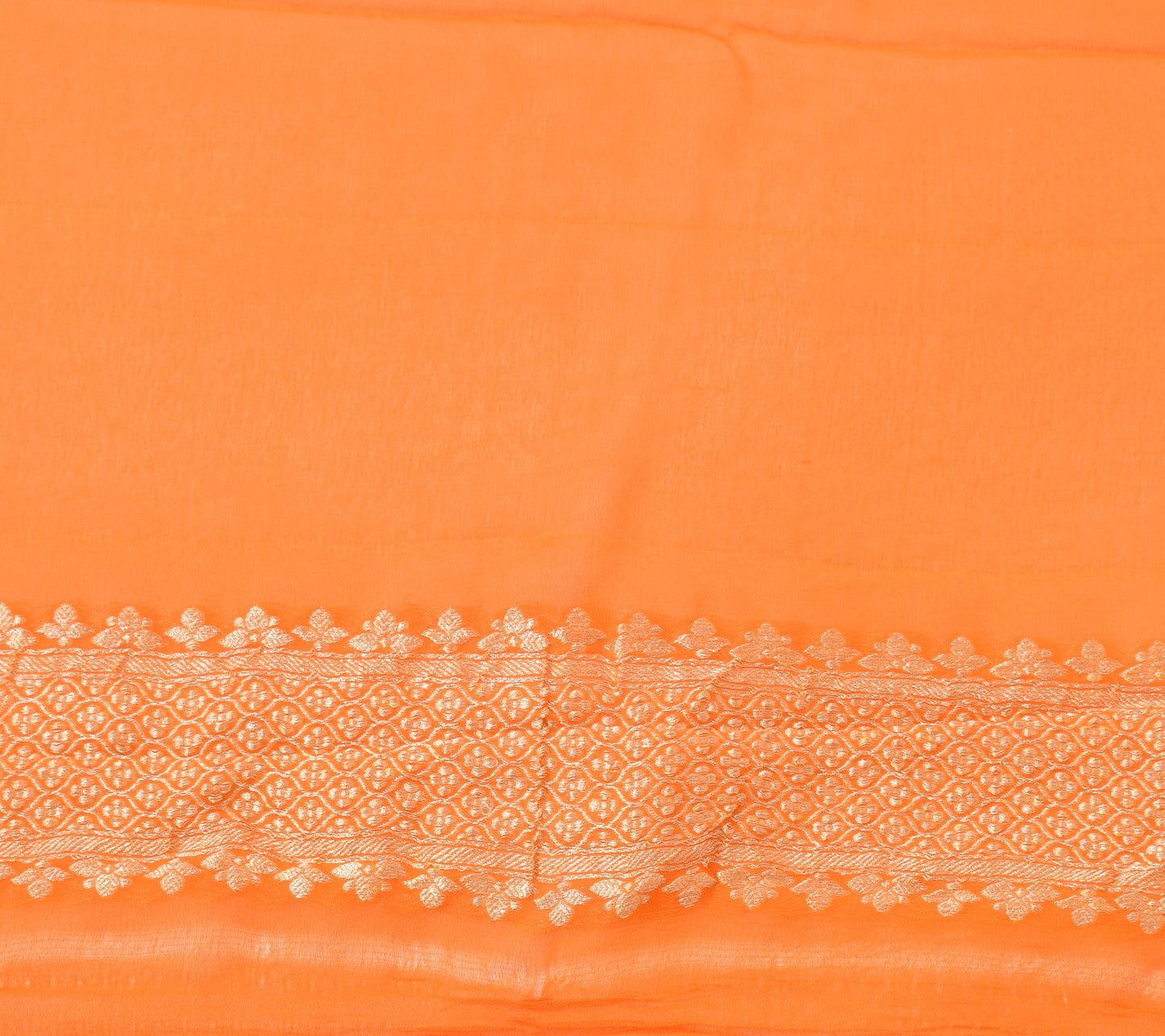 Orange Pure Khaddi Georgette Silk Banarasi Handloom Zari Woven Stripes Saree