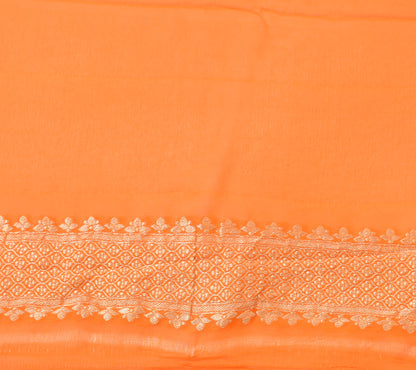 Orange Pure Khaddi Georgette Silk Banarasi Handloom Zari Woven Stripes Saree