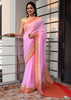 Pink Pure Khaddi Georgette Silk Banarasi Handloom Animal Border Woven Saree