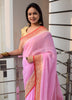 Pink Pure Khaddi Georgette Silk Banarasi Handloom Animal Border Woven Saree