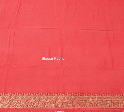 Pink Pure Khaddi Georgette Silk Banarasi Handloom Animal Border Woven Saree