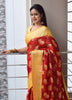 Maroon & Mustard Pure Khaddi Chiffon Silk Banarasi Handloom Premium Saree Fabric