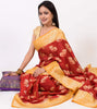Maroon & Mustard Pure Khaddi Chiffon Silk Banarasi Handloom Premium Saree Fabric