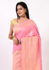 Light Pink Pure Khaddi Georgette Silk Banarasi Handloom Skirt Border Saree Woven