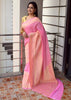 Light Pink Pure Khaddi Georgette Silk Banarasi Handloom Skirt Border Saree Woven
