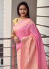 Light Pink Pure Khaddi Georgette Silk Banarasi Handloom Skirt Border Saree Woven