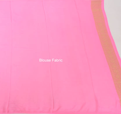 Light Pink Pure Khaddi Georgette Silk Banarasi Handloom Skirt Border Saree Woven