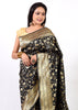 Banarasi Shikargah Zari Woven Black Sari Bend Silk Elephant Deer Birds Fabric