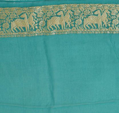 Green Pure Khaddi Georgette Silk Banarasi Handloom Premium Saree Fabric