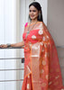 Peach Multi Shades Banarasi Organza Saree with Zari Woven Buta Rich Pallu&Border