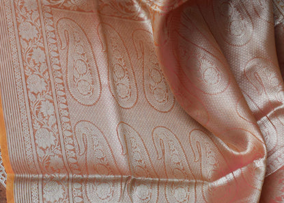 Peach Multi Shades Banarasi Organza Saree with Zari Woven Buta Rich Pallu&Border