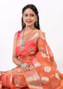 Peach Multi Shades Banarasi Organza Saree with Zari Woven Buta Rich Pallu&Border