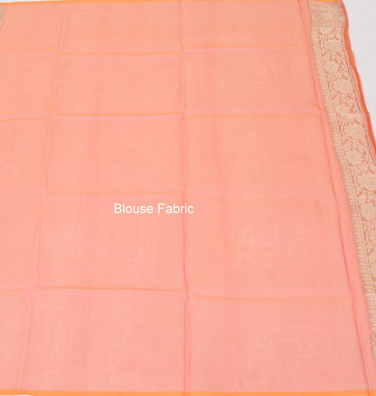 Peach Multi Shades Banarasi Organza Saree with Zari Woven Buta Rich Pallu&Border
