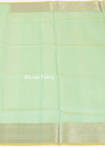 Green Shades Banarasi Organza Saree with Zari Woven Buta Rich Pallu & Border