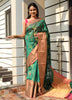 Green Banarasi Semi Cotton Silkly Tilfi Zaal Saree Zari Woven Skirt Border Sari