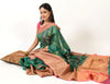 Green Banarasi Semi Cotton Silkly Tilfi Zaal Saree Zari Woven Skirt Border Sari