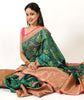Green Banarasi Semi Cotton Silkly Tilfi Zaal Saree Zari Woven Skirt Border Sari